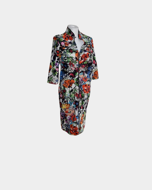 preowned Joseph Ribkoff Graffiti Zip Front Shift Dress