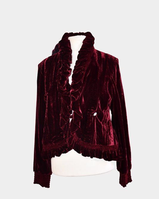 preloved Besarani Burgundy Crushed Velvet Jacket 