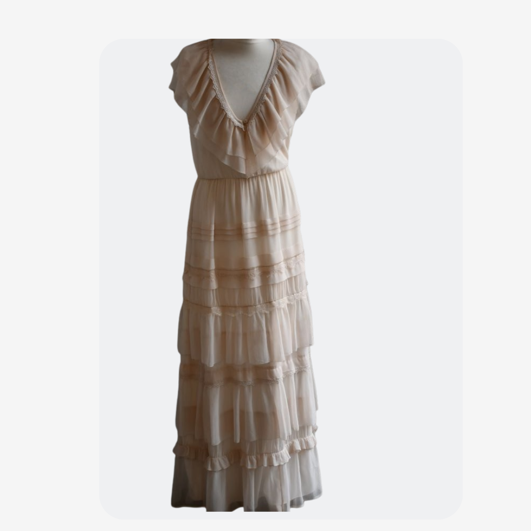 preowned Alice By Temperley Maxi Tiered Oyster Dress 