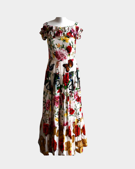 pre owned Dolce and Gabbana Fit and Flare Cotton Maxi Dress
