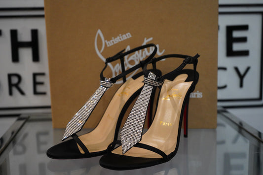 Preowned T Cab 100 Crepe Satin / Strass Christian Louboutin Black Size 39 UK 6