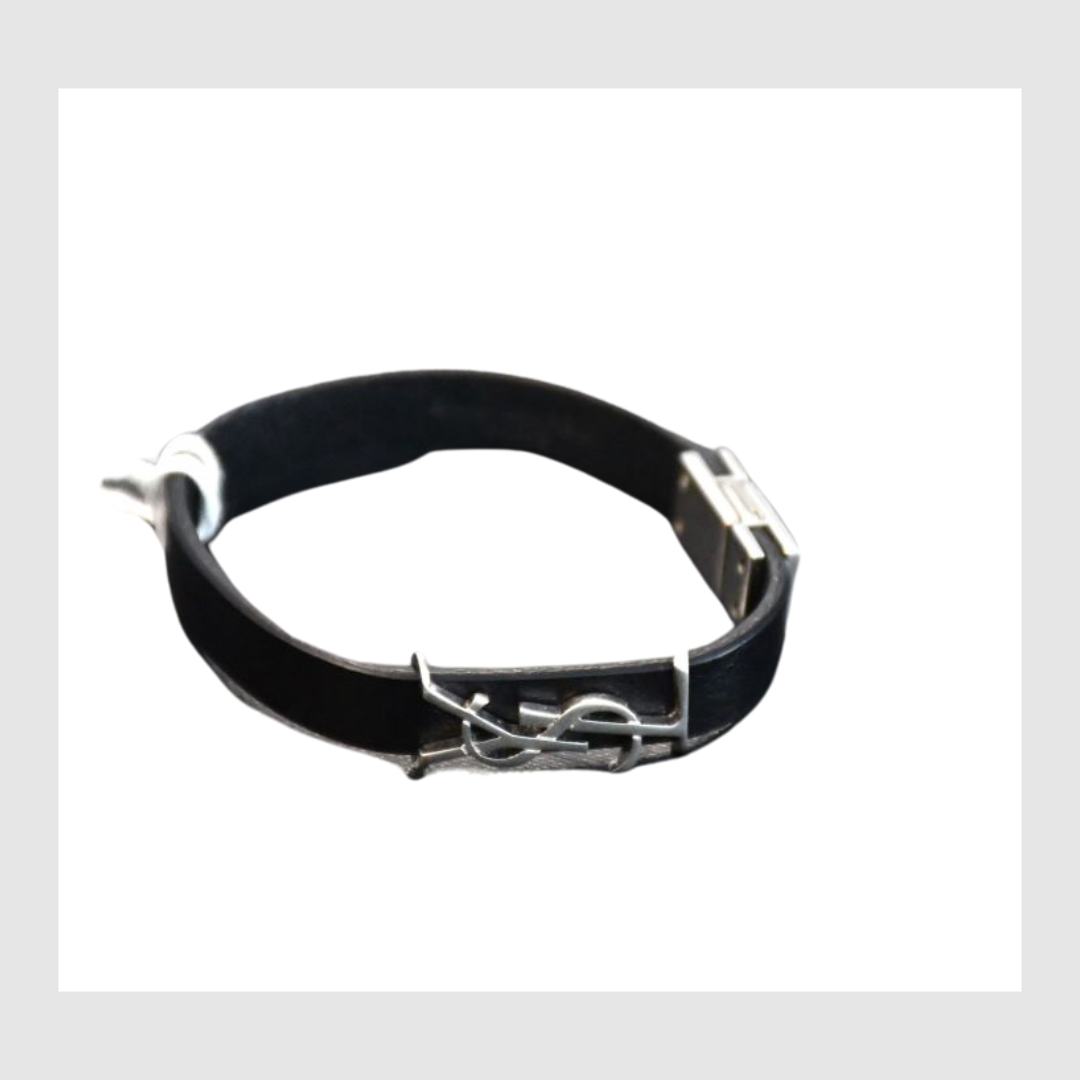 Preowned St Laurent YSL Black Leather Bangle