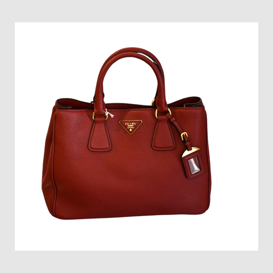 preowned Prada Rubino Red Vitello Daino Leather Bag