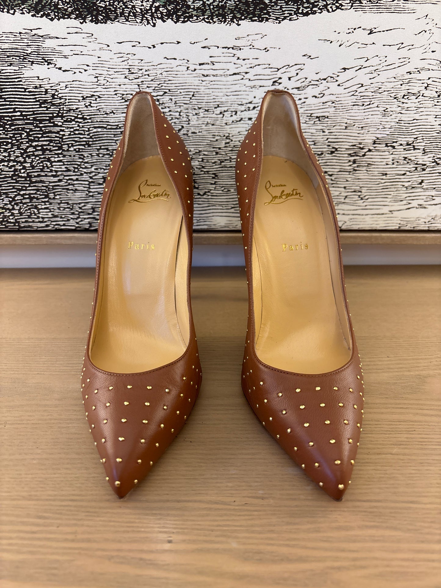 preloved classic Louboutin Pigalle Follies Plume 100 Nappa studded shoes