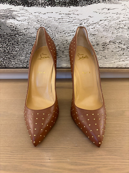 preloved classic Louboutin Pigalle Follies Plume 100 Nappa studded shoes