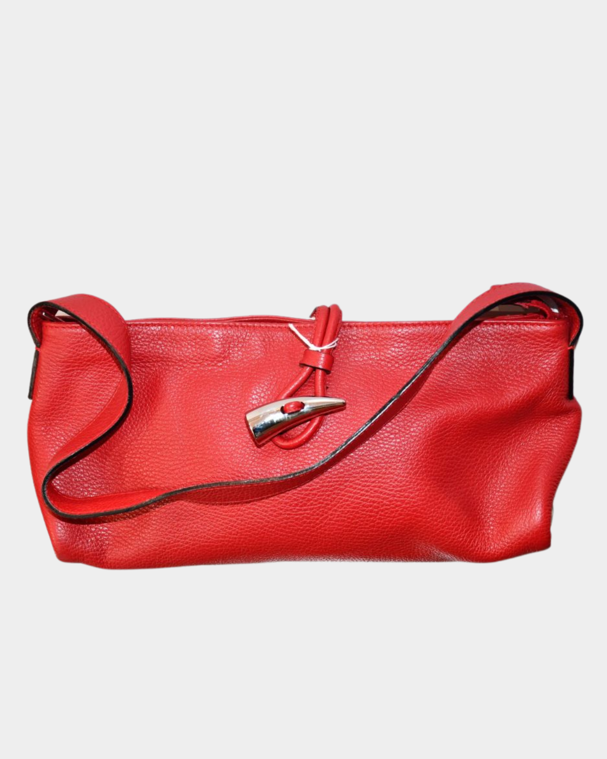 pre loved Burberry Red Leather and Nova Check Horn Toggle Bag