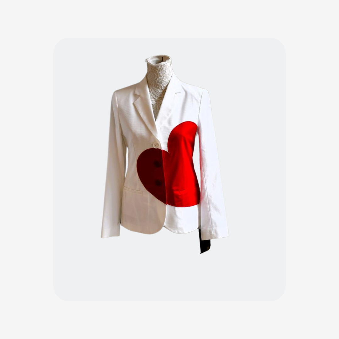 preowned Love Moschio White Red Heart Blazer 