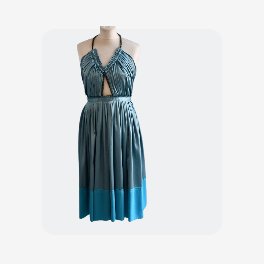 Chloe Runway Blue Halter Bow Dress