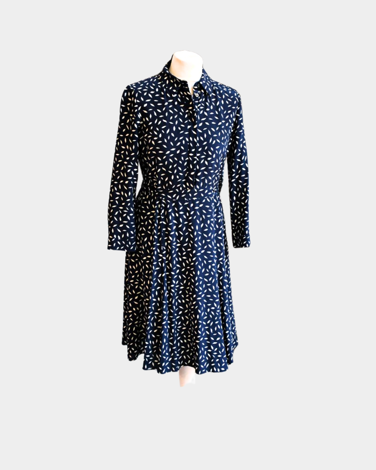 pre owned Hobbs Emberley Leaf Printed Navy Shirt Dress