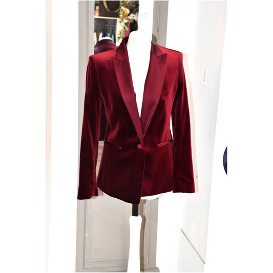 Reiss Burgundy Velvet Single Breasted Blazer (10) BNWT