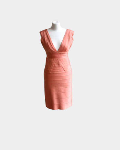 pre owned Herve Leger Peach Blush Bodycon Dress
