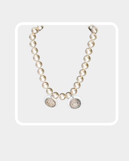 Reworked vintage Chanel Button Pendant Pearl Necklace