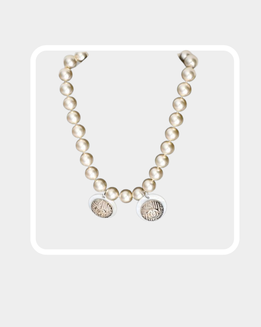Reworked vintage Chanel Button Pendant Pearl Necklace