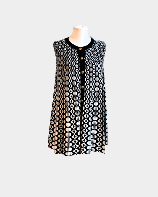 preowned Karen Millen Black and White Geometric Pattern Cape Dress