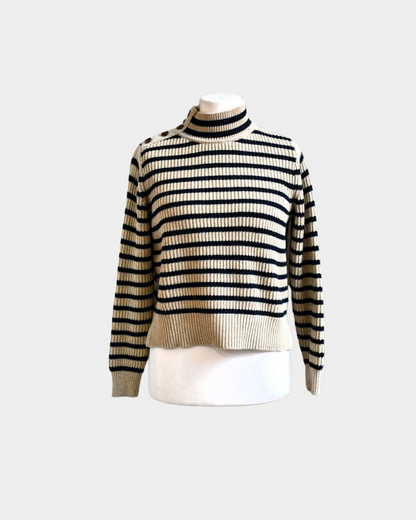 preowned Mos Mosh Striped Glitter Cotton Black Ivory Jumper