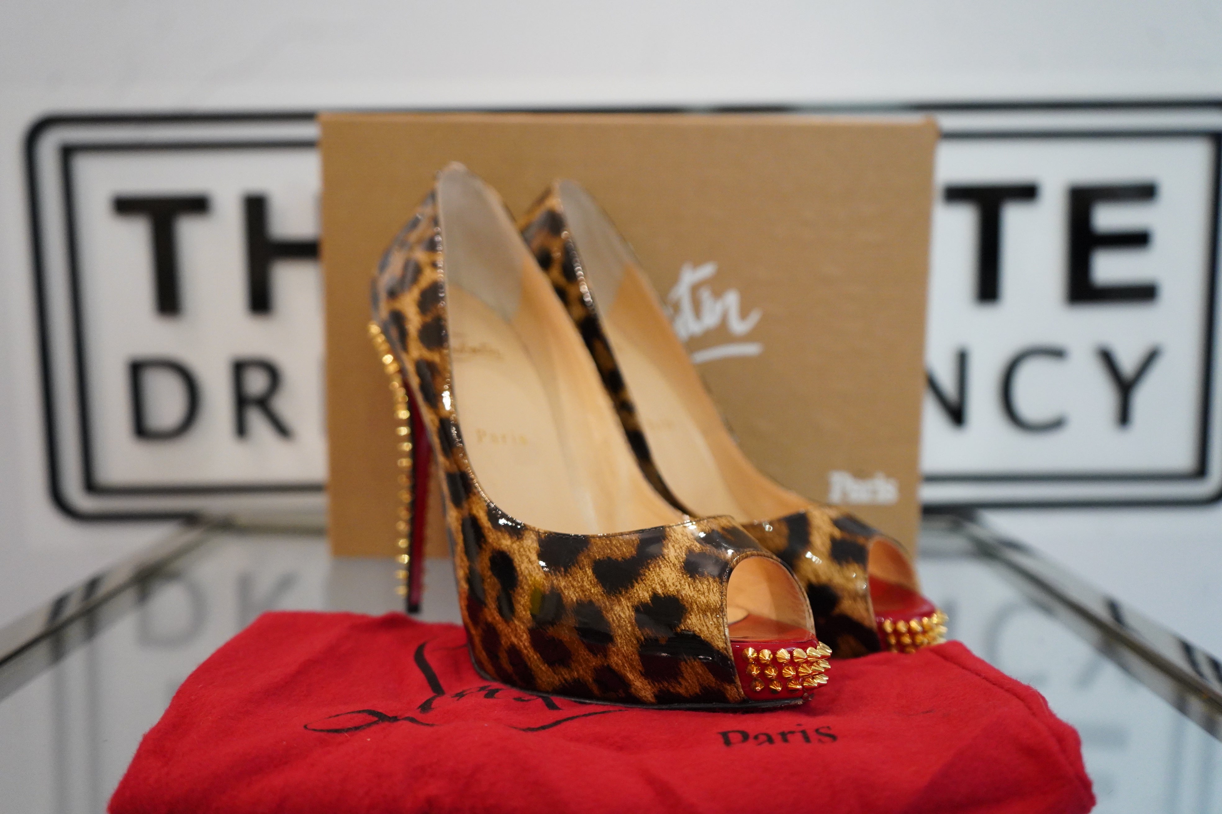 Preowned Louboutin Leopard Print 120 Patent Heels 6