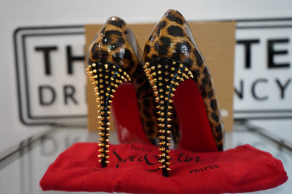 Preowned Louboutin Leopard Print 120 Patent Heels (6)