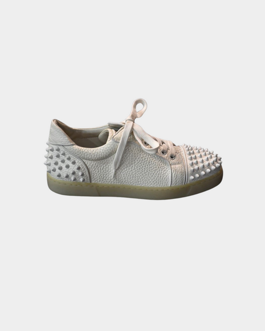 preowned Louboutin White Rockstud Spike Trainers 