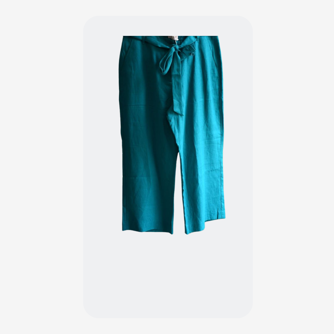 preowned Hobbs Jacqui Lagoon Green Linen Crop Trousers