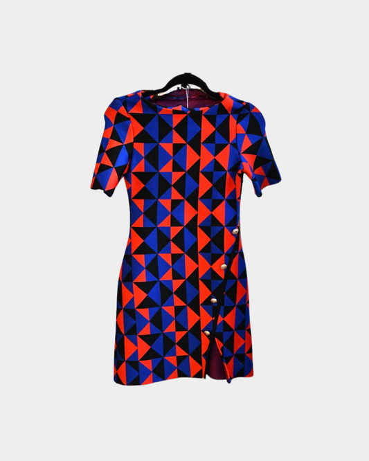 Karen Millen Red and Blue Geo Jacquard Mini Dress (S)