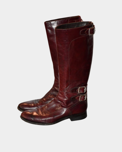 pre owned Paul Smith Burgundy Leather Knee High Biker Boots