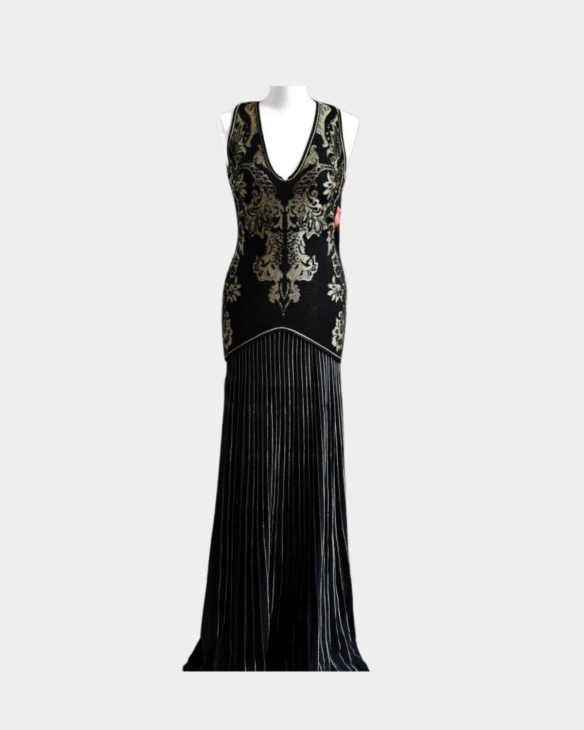 preowned Roberto Cavalli Gold Threaded Black Long Dress 