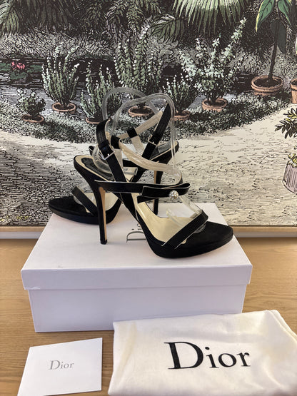 Pre owned Christian Dior Serenade Satin Sandal with swarovski diamante detail 0n box