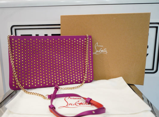 Preowned Louboutin Calfskin Studded Loubiposh Chain Clutch