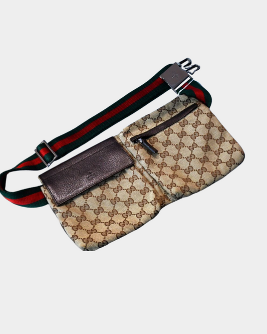 preowned Gucci Monogram GG Canvas Leather Belt Bag