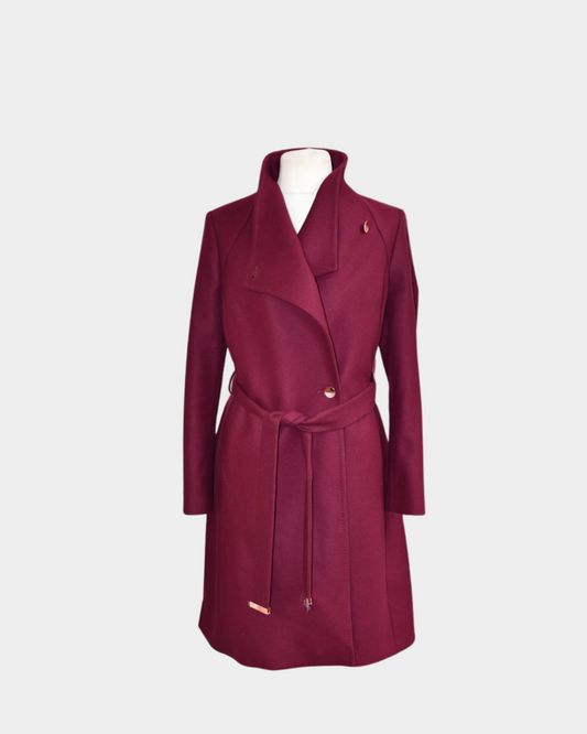 Ted Baker Mid Length Plum Wool Coat (16)