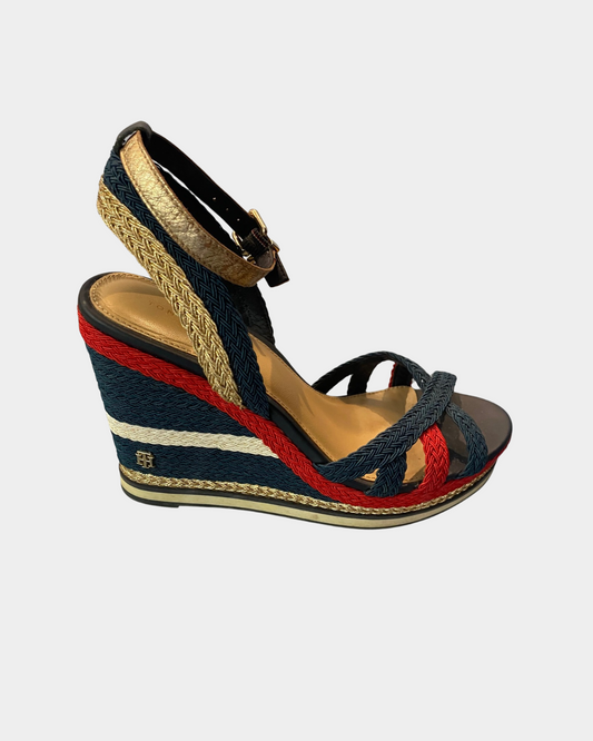 Tommy Hilfiger Navy and Red High Wedge Sandals (5)