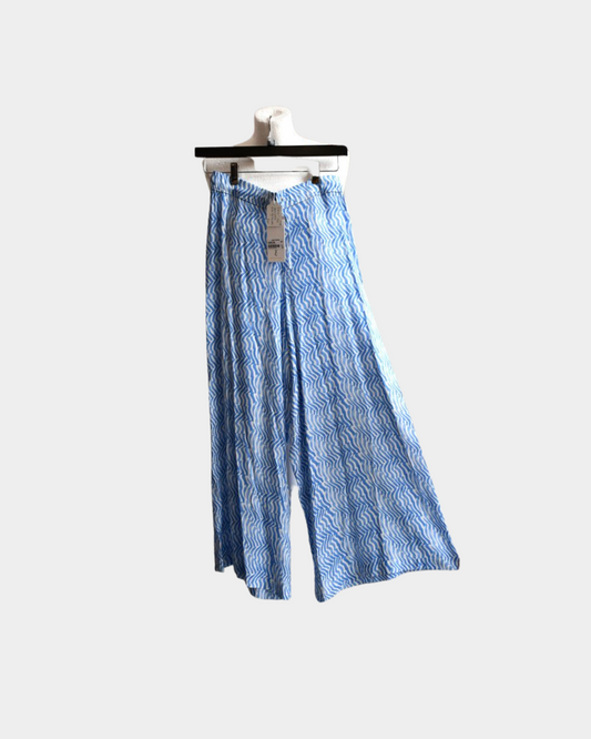 Pantagonna Azzurro Geometric Blue Wide Legged Trousers BNWT (10)