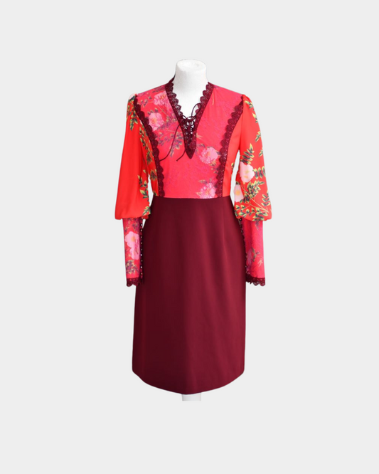 Comino Couture Burgundy Pink  & Red Sweet Pea Dress