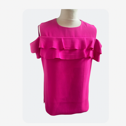 preowned Ted Baker Pink Cold Shoulder Ruffle Top