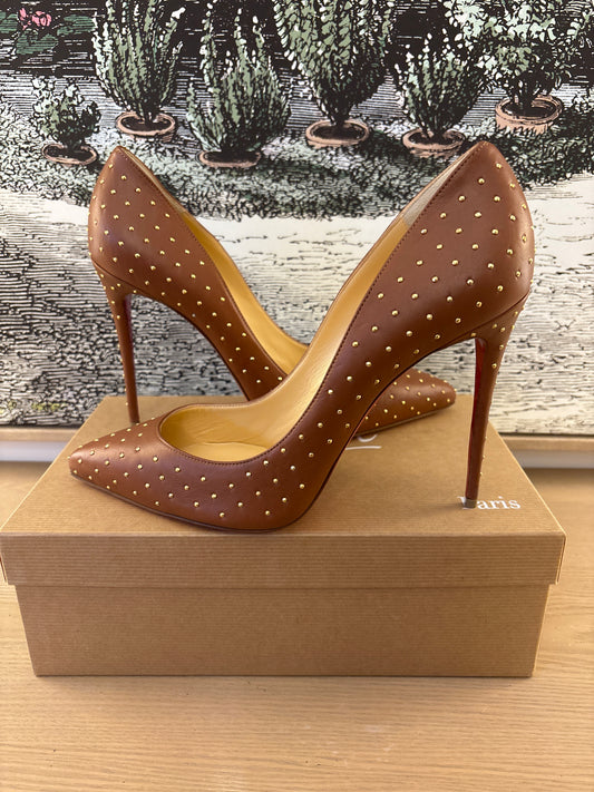 preowned Louboutin Pigalle Follies Plume 100 Nappa on box