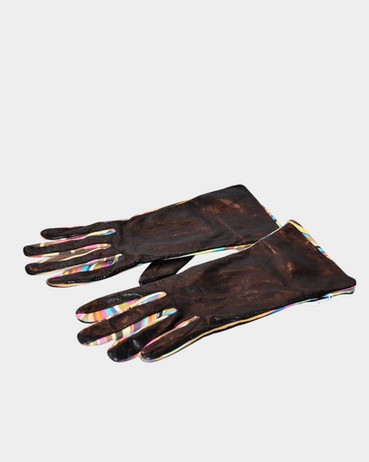 preloved Paul Smith Black and Swirl Pattern Leather Gloves 