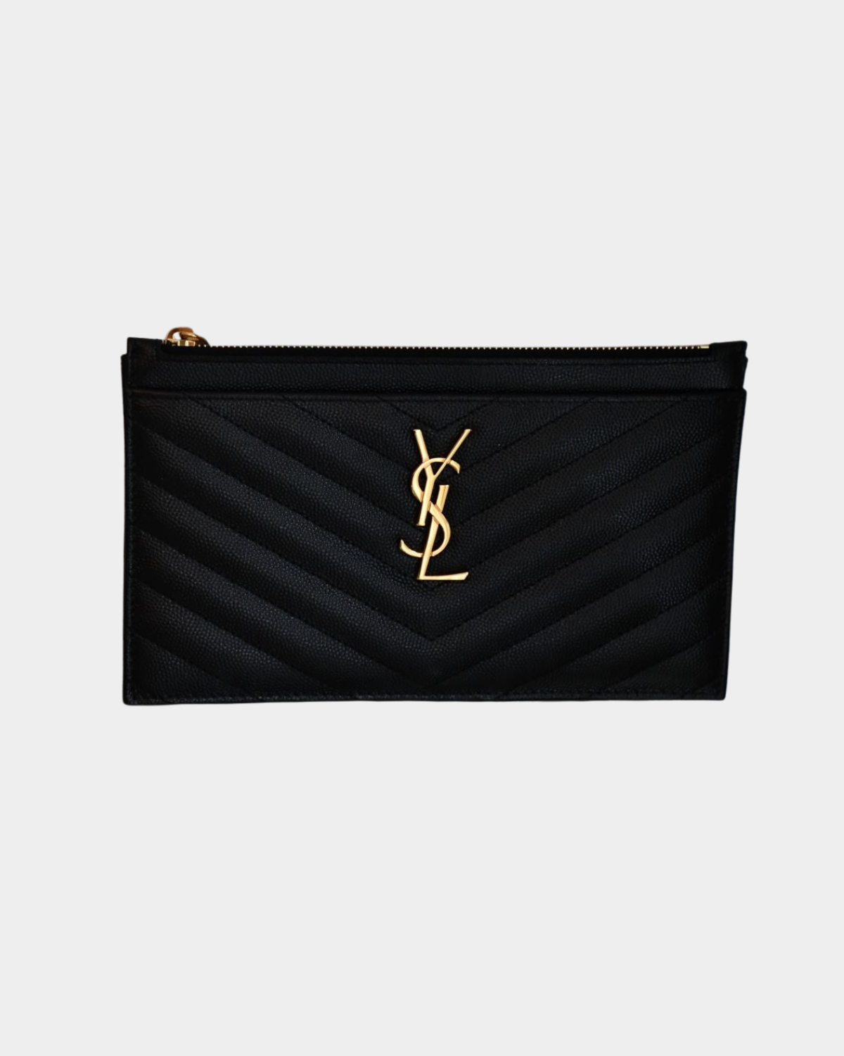 pre owned St Laurent YSL Monogram Embossed Black Leather Clutch unused