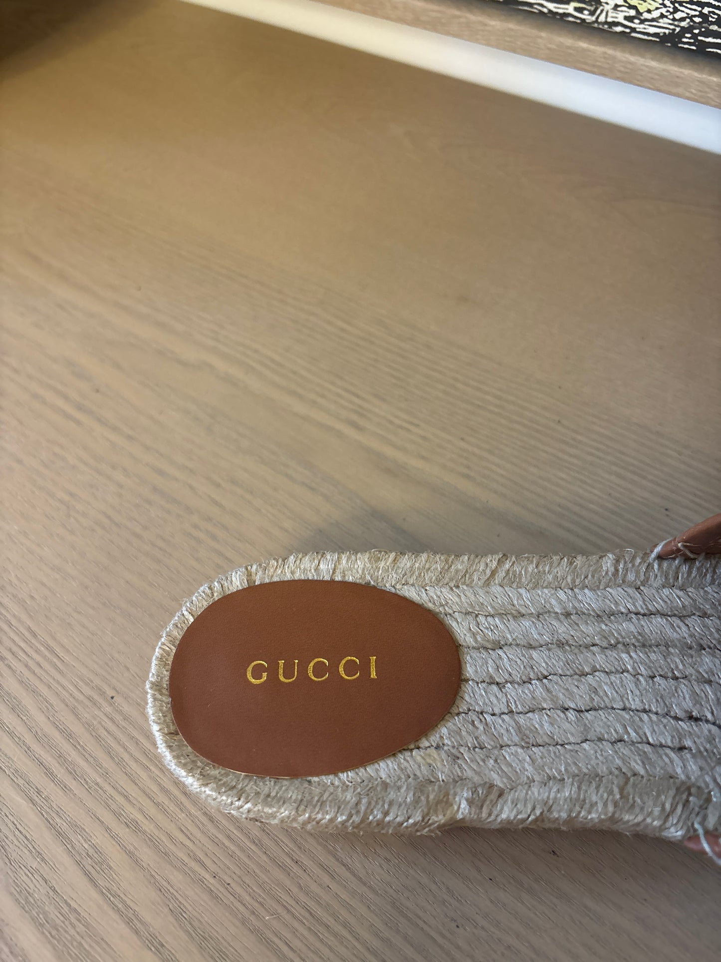 Gucci Interlocking GG Raffia Espadrille Slide Sandals.