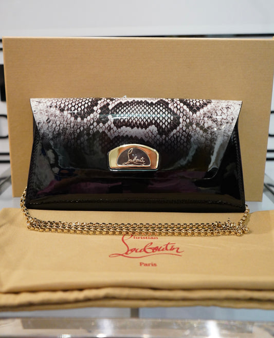 Preowned Louboutin Vero Dodat Patent Leather Clutch. UNUSED