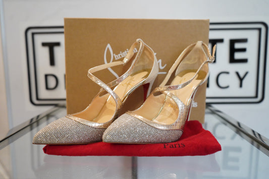 Preowned Louboutin Crissos 100 Glittex Shoes (5.5) UNUSED