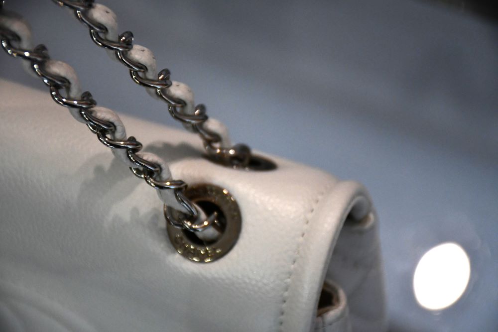 silver tone hardware Chanel Matrasse  White Bag