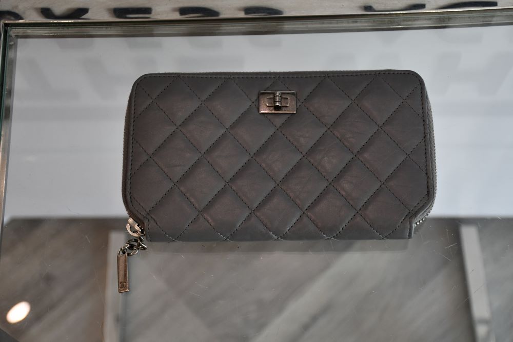 Chanel Grey Lambskin Quilted Purse