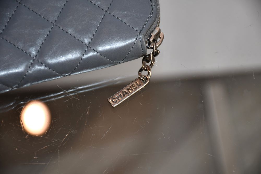 Chanel Grey Lambskin Quilted Purse