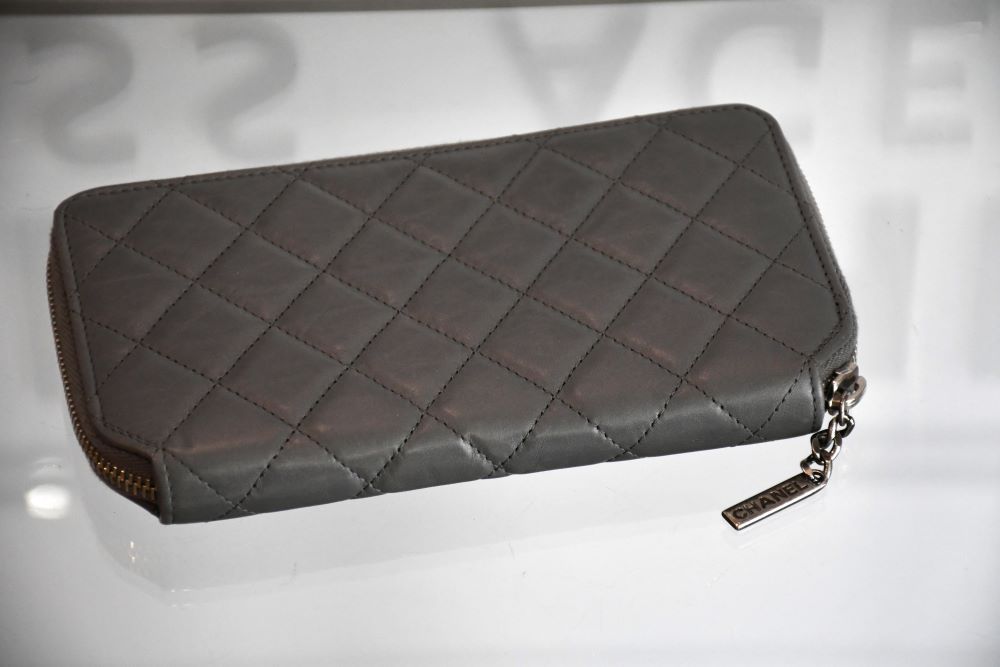 Chanel Grey Lambskin Quilted Purse