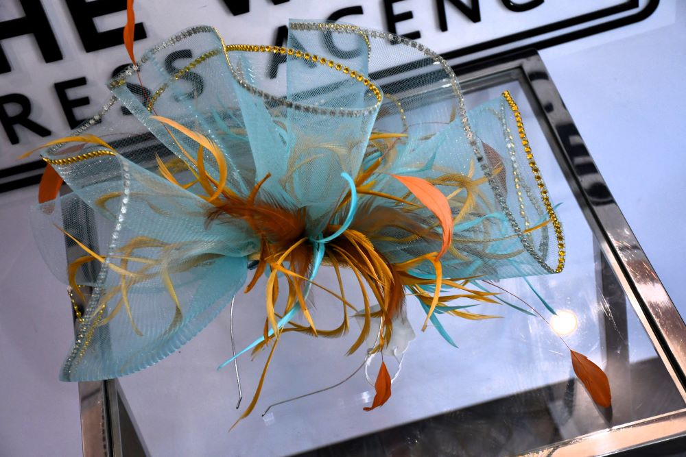 preloved Pale Blue Net and Feather Fascinator