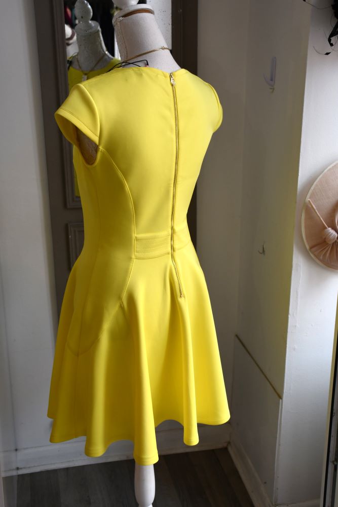 back of preowned Ted Baker Bright Yellow Skater Dress 