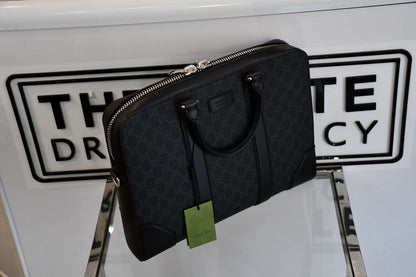 preowned brand new with tags Gucci GG Supreme Black Briefcase 