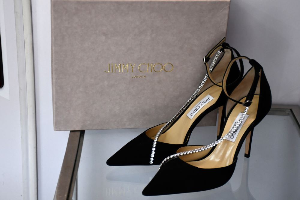 pre owned Jimmy Choo Talika 85 Suede Shoes with box