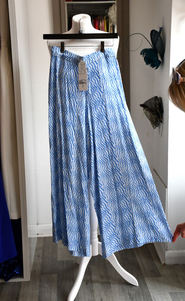 Pantagonna Azzurro Geometric Blue Wide Legged Trousers BNWT (10)