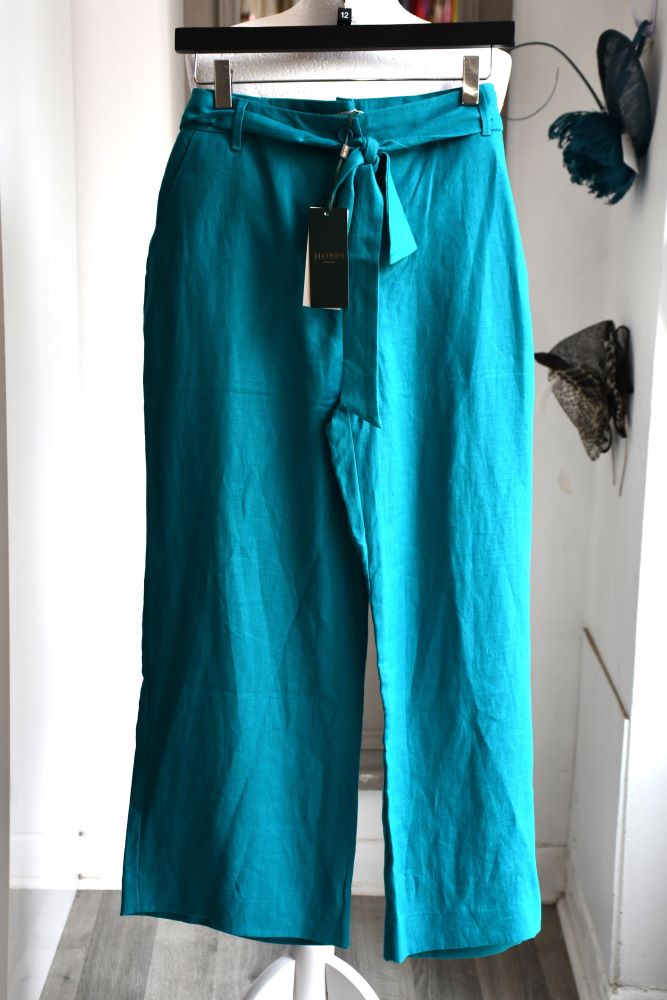 preowned Hobbs Jacqui Crop Linen wide leg Trousers
